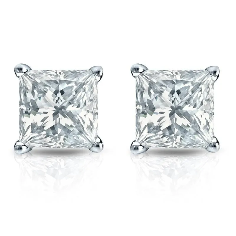 Auriya 14-karat Gold Lab Grown 4.00 carat TDW Princess Diamond Stud Earrings 4-Prong Basket Screw-back sold by Zulily product image thumbnail 2