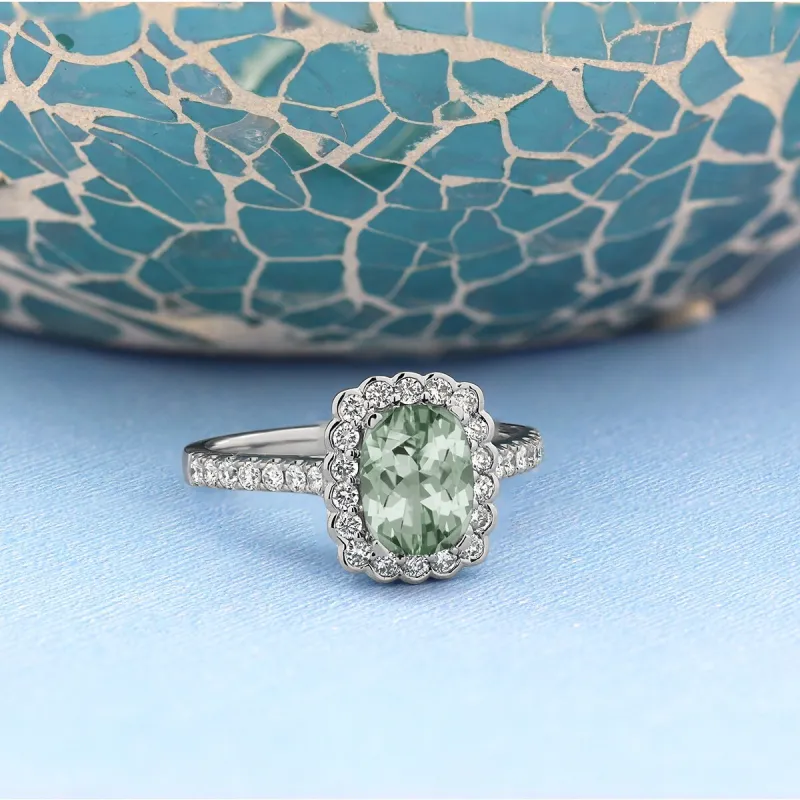 Auriya Vintage 3/4ct Cushion-cut Green Amethyst Halo Diamond Engagement Ring 1/2ctw 14k Gold sold by Zulily