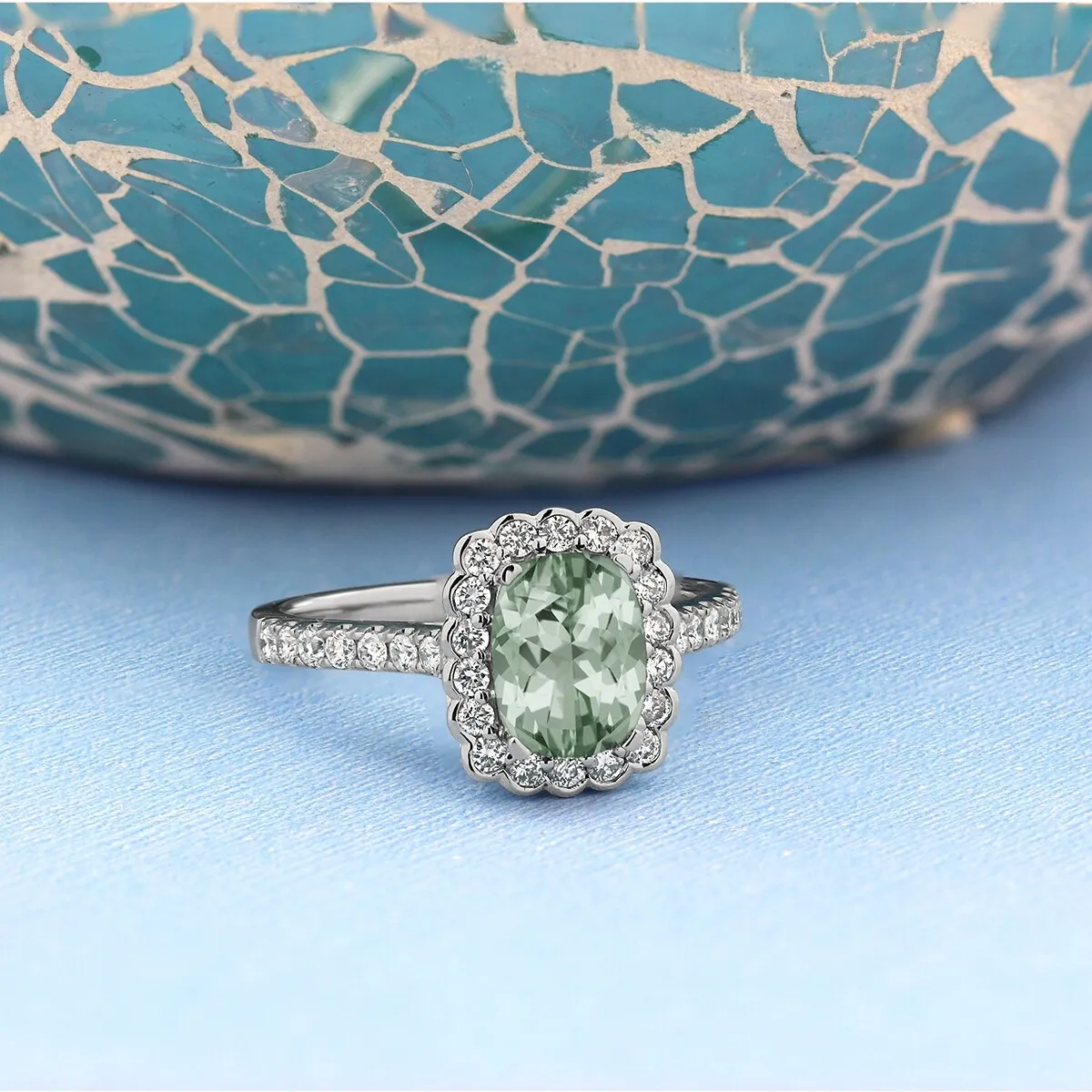 Auriya Vintage 3/4ct Cushion-cut Green Amethyst Halo Diamond Engagement Ring 1/2ctw 14k Gold sold by Zulily