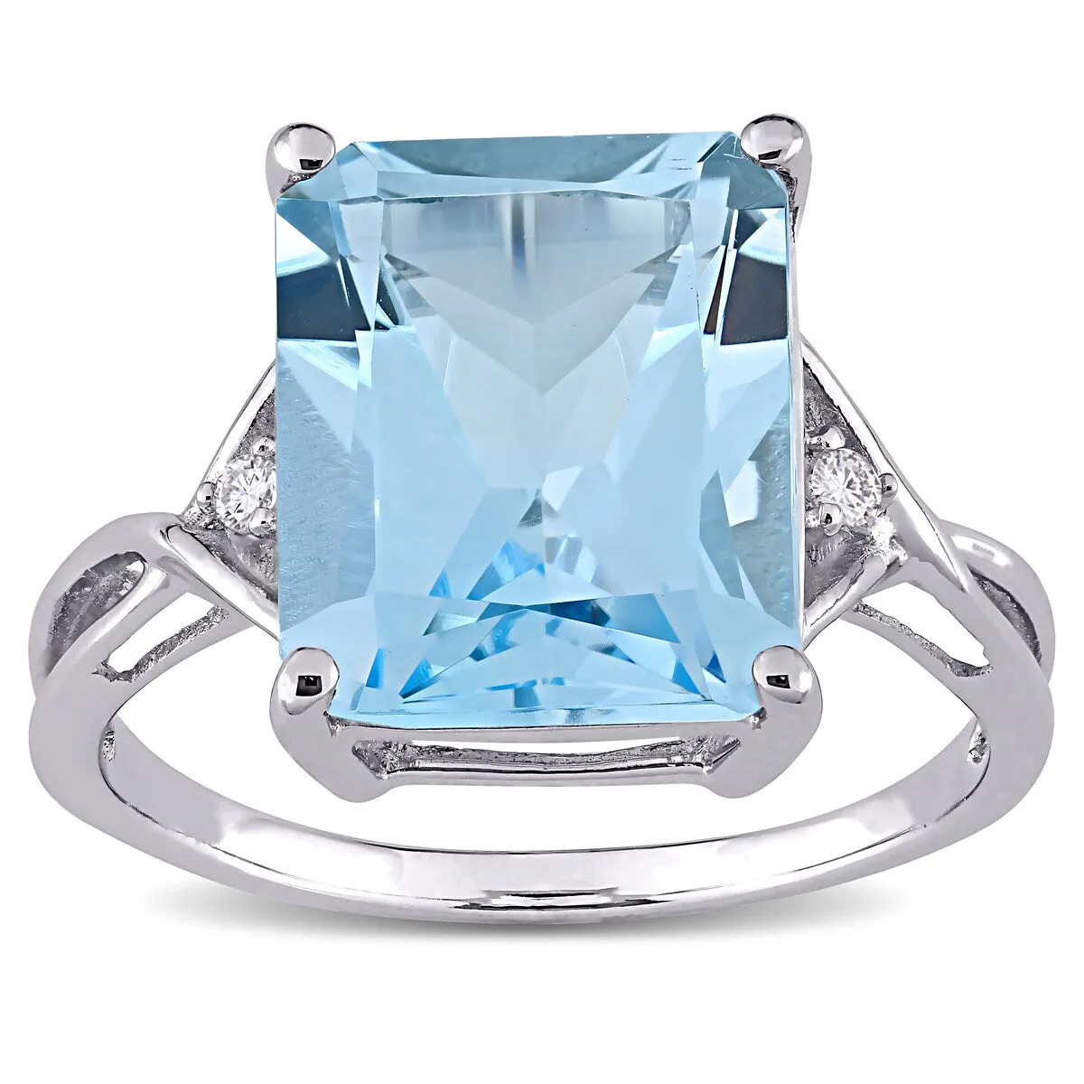 Miadora Sterling Silver 7 1/2ct TGW Octagon-cut Blue and White Topaz 3-stone Cocktail Ring sold by Zulily product image thumbnail 2