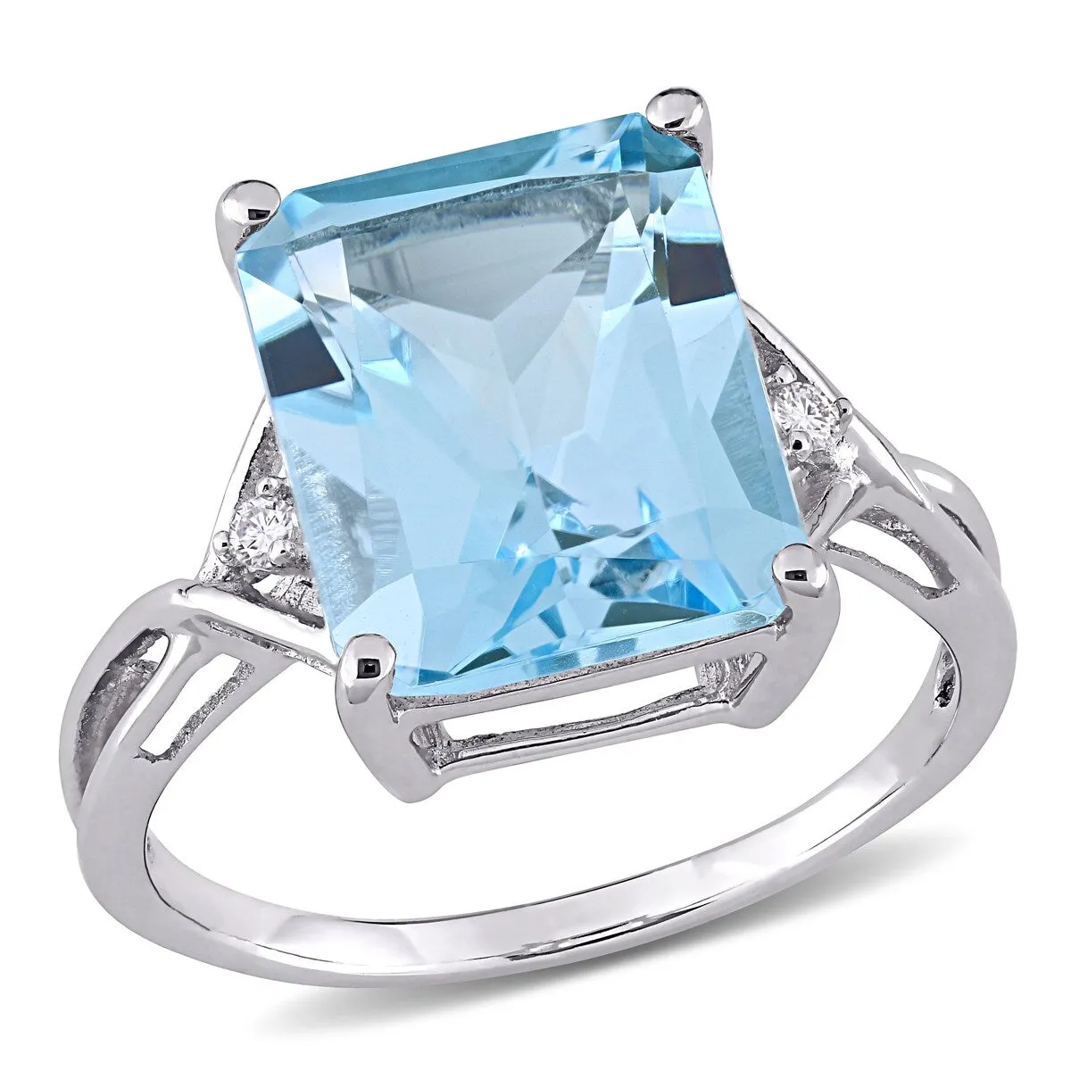 Miadora Sterling Silver 7 1/2ct TGW Octagon-cut Blue and White Topaz 3-stone Cocktail Ring sold by Zulily