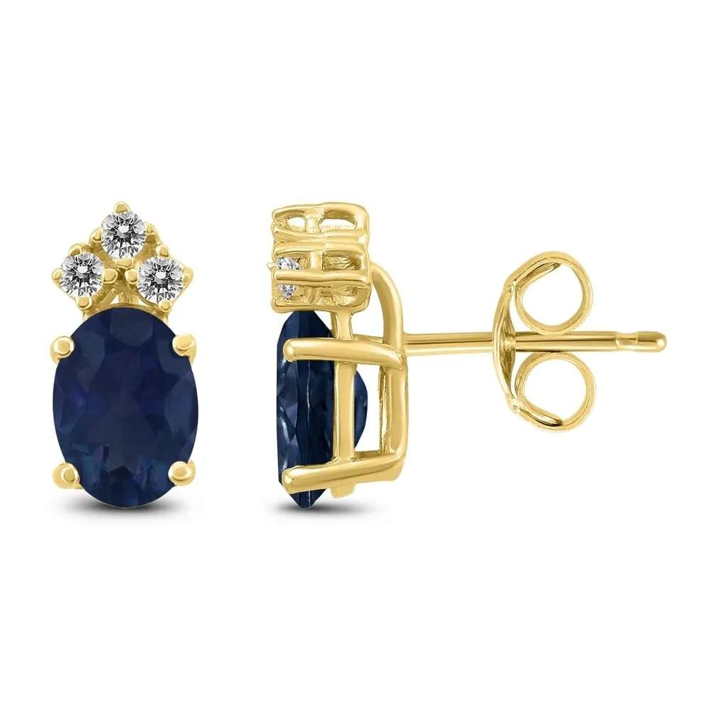 14K Yellow Gold 5x3MM Oval Sapphire and Diamond Earrings sold by Zulily