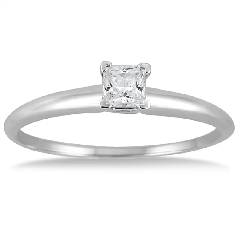 1/7 Carat Princess Diamond Solitaire Ring in 14K White Gold sold by Zulily