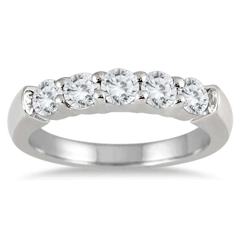 3/4 Carat TW Five Stone Diamond Wedding Band in 14K White Gold sold by Zulily