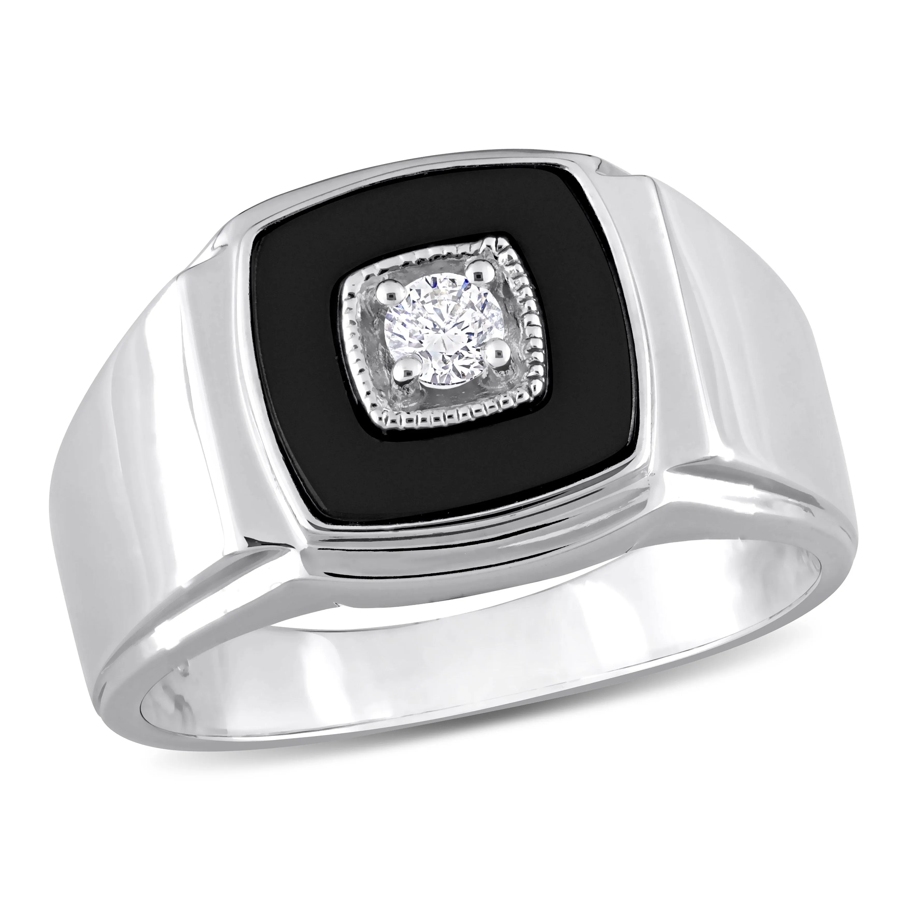 Miadora 2 1/3 CT TGW Square Black Onyx and 1/6 CT TW Diamond Mens Ring in Sterling Silver sold by Zulily