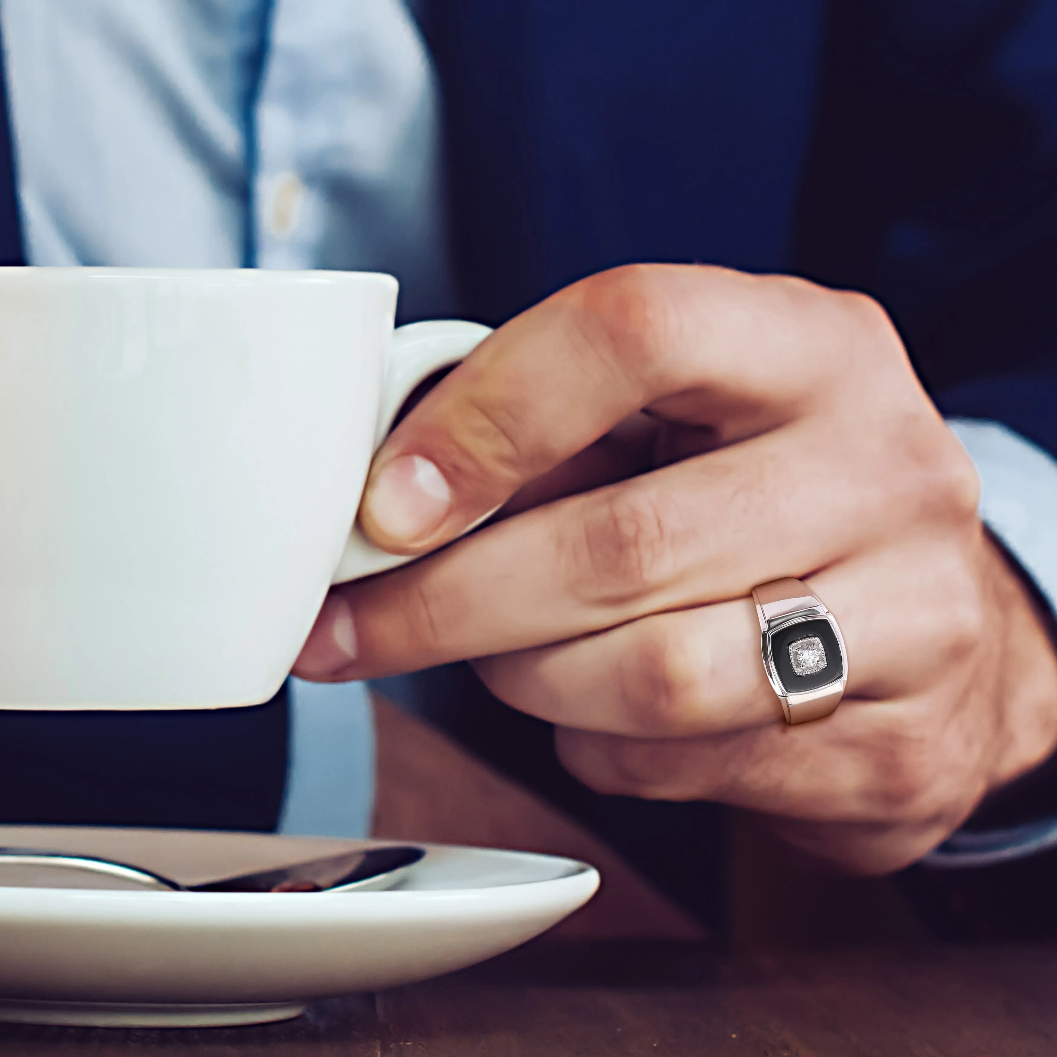 Miadora 2 1/3 CT TGW Square Black Onyx and 1/6 CT TW Diamond Mens Ring in Sterling Silver sold by Zulily product image thumbnail 5