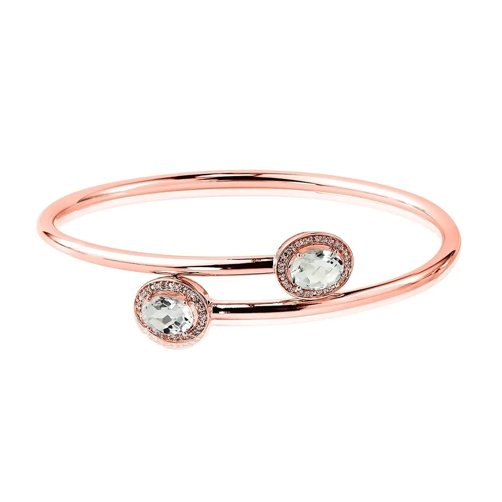Auriya 2.50ct Oval-Cut White Topaz and Halo Diamond Bangle Bracelet Gold over Silver sold by Zulily product image thumbnail 3