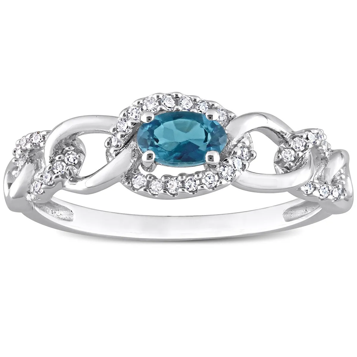 Miadora 10k White Gold London Blue Topaz and 1/8ct TDW Diamond Stackable Link Ring sold by Zulily