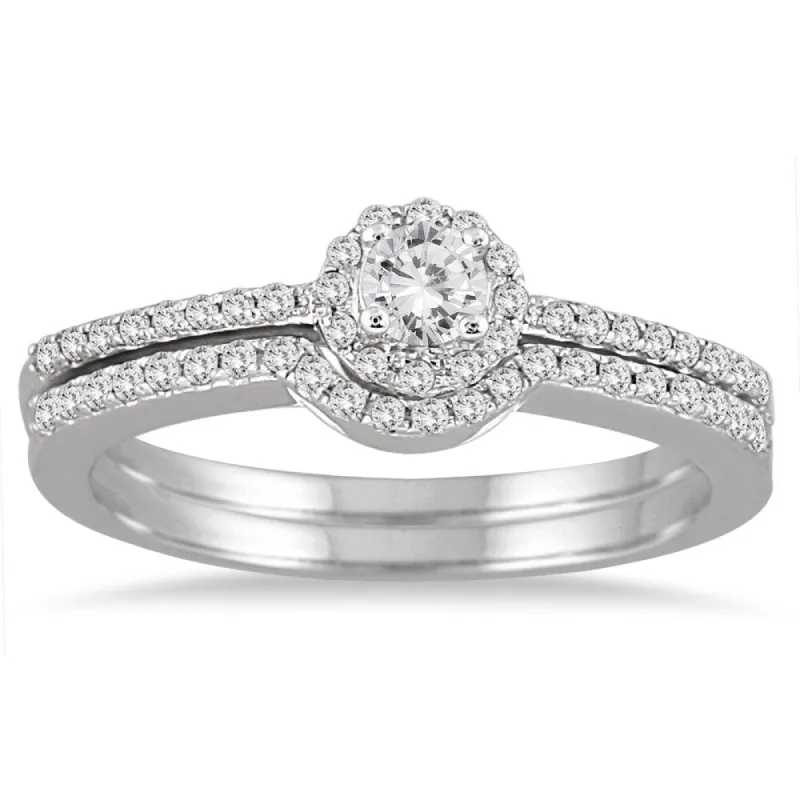 Marquee Jewels 10K White Gold 2/5CT Diamond Halo Bridal Set sold by Zulily