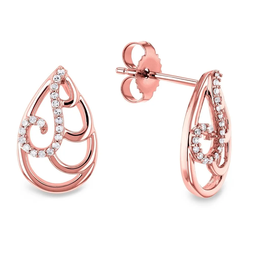 Annello by Kobelli 10k White or Rose Gold Wispy Teardrop Women's Diamond Earrings sold by Zulily