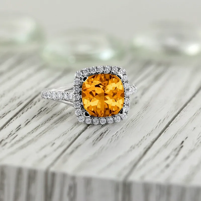 Auriya 2 3/4ct Cushion-cut Citrine and Halo Diamond Engagement Ring 1/2cttw 14k Gold sold by Zulily