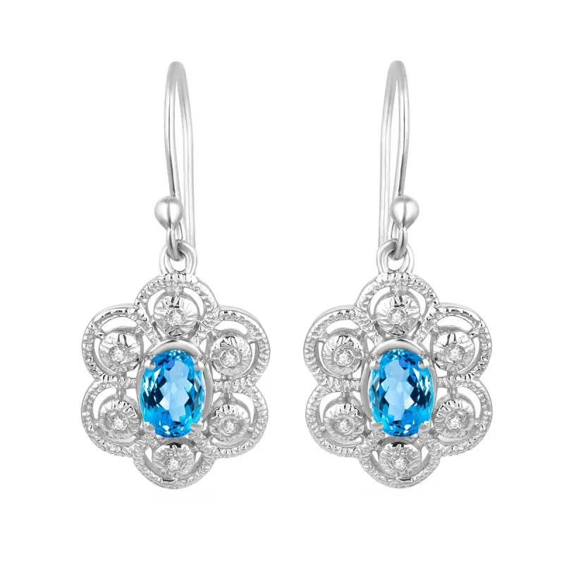 Sterling Silver with Swiss Blue Topaz and White Topaz Dangle Earring sold by Zulily