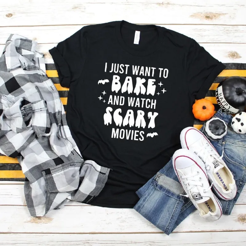 Bake and Watch Scary Movies Short Sleeve Tee sold by Zulily