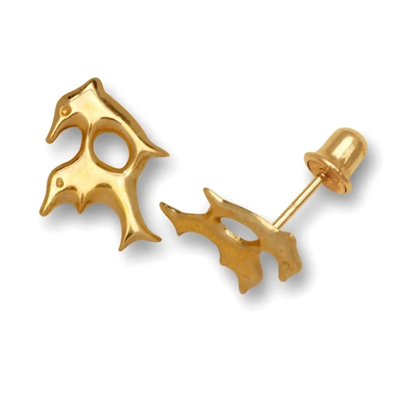 Curata 14k Yellow Gold 10x8mm Small Double Dolphin Stud Screw Back Earrings - Orange sold by Zulily