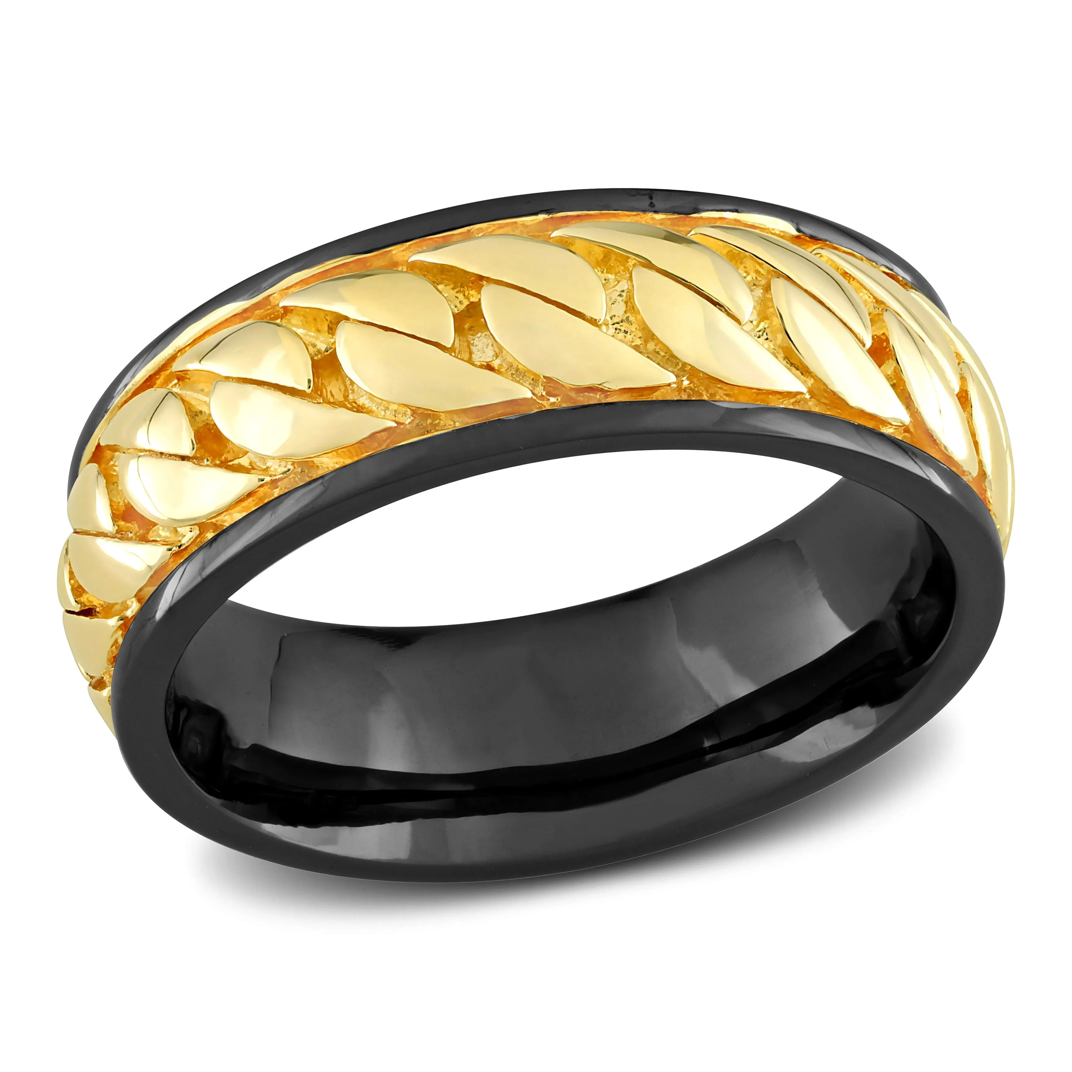 Miadora Ribbed Design Mens Ring in Sterling Silver Black and Yellow sold by Zulily