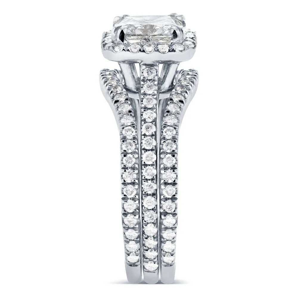 Annello by Kobelli 14k White Gold 1 4/5ct TGW Cushion-cut Moissanite and Diamond Halo Bridal Rings 3-pc Bridal Set sold by Zulily product image thumbnail 3