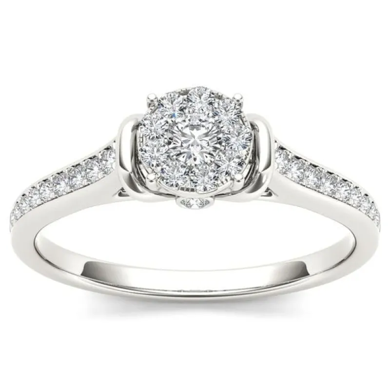 De Couer IGI Certified 10k White Gold 1/3ct TDW Diamond Cluster Engagement Ring - White H-I sold by Zulily