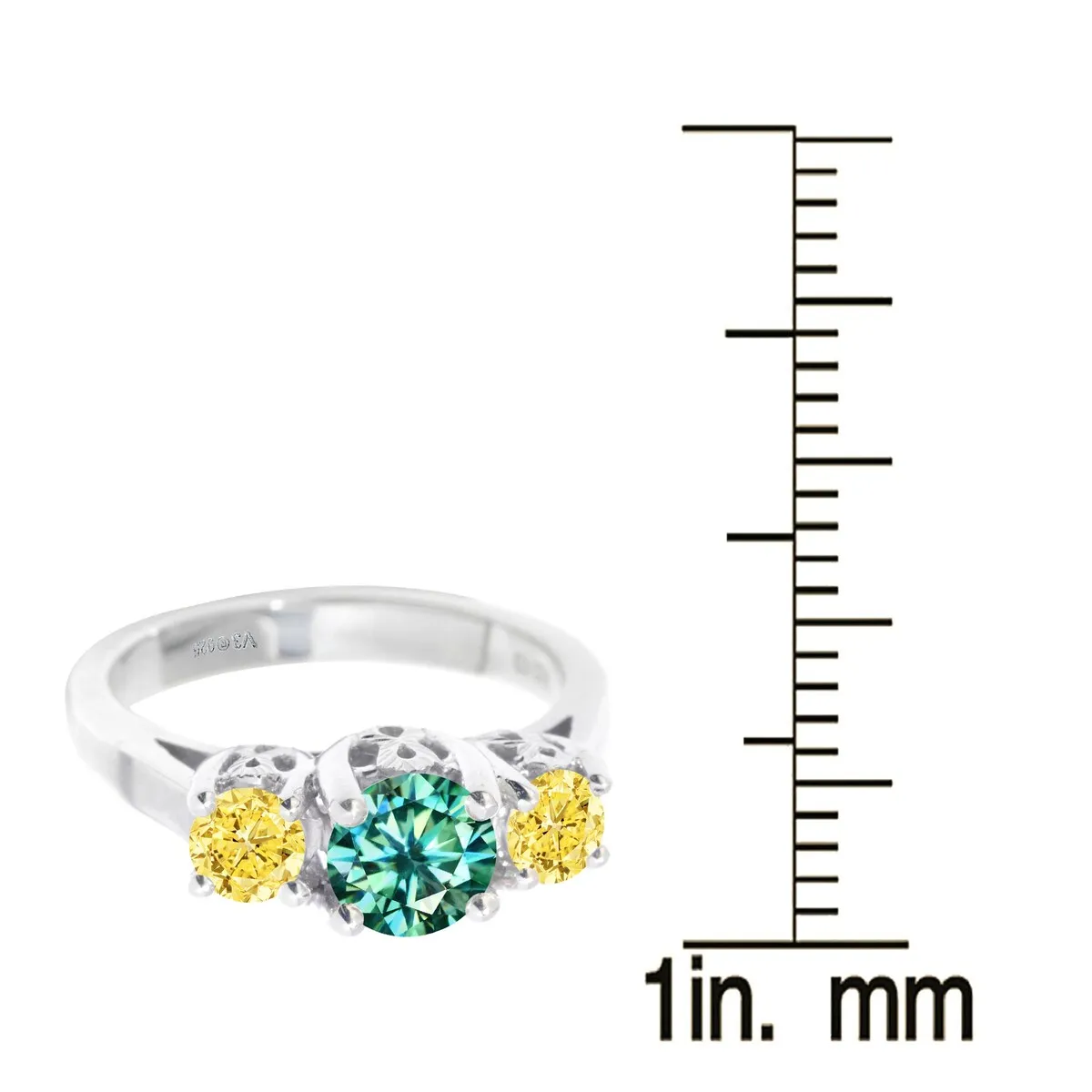 Sterling Silver with Green Moissanite & Yellow Moissanite 3 Stone Ring sold by Zulily product image thumbnail 3