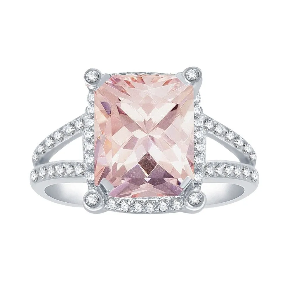 Sterling Silver with Morganite and Natural White Topaz Halo Ring sold by Zulily
