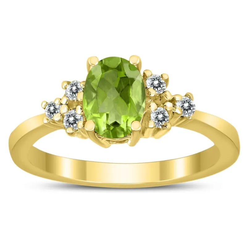 7X5MM Peridot and Diamond Regal Ring in 10K Yellow Gold sold by Zulily