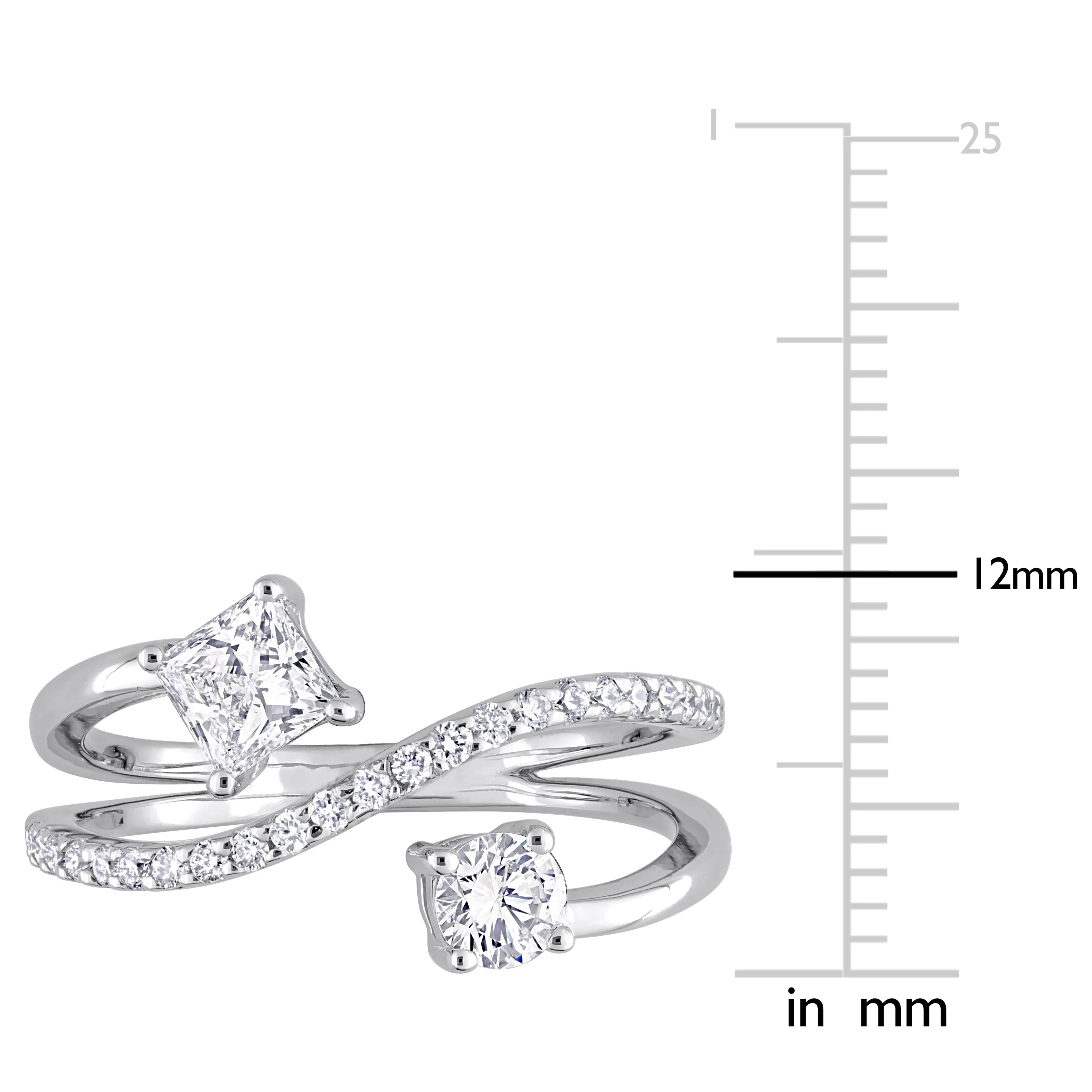 Created Forever 4/5ct TDW Princess-Cut Lab-Grown Diamond 2-Stone Bypass Crossover Ring in 14k White Gold sold by Zulily product image thumbnail 4