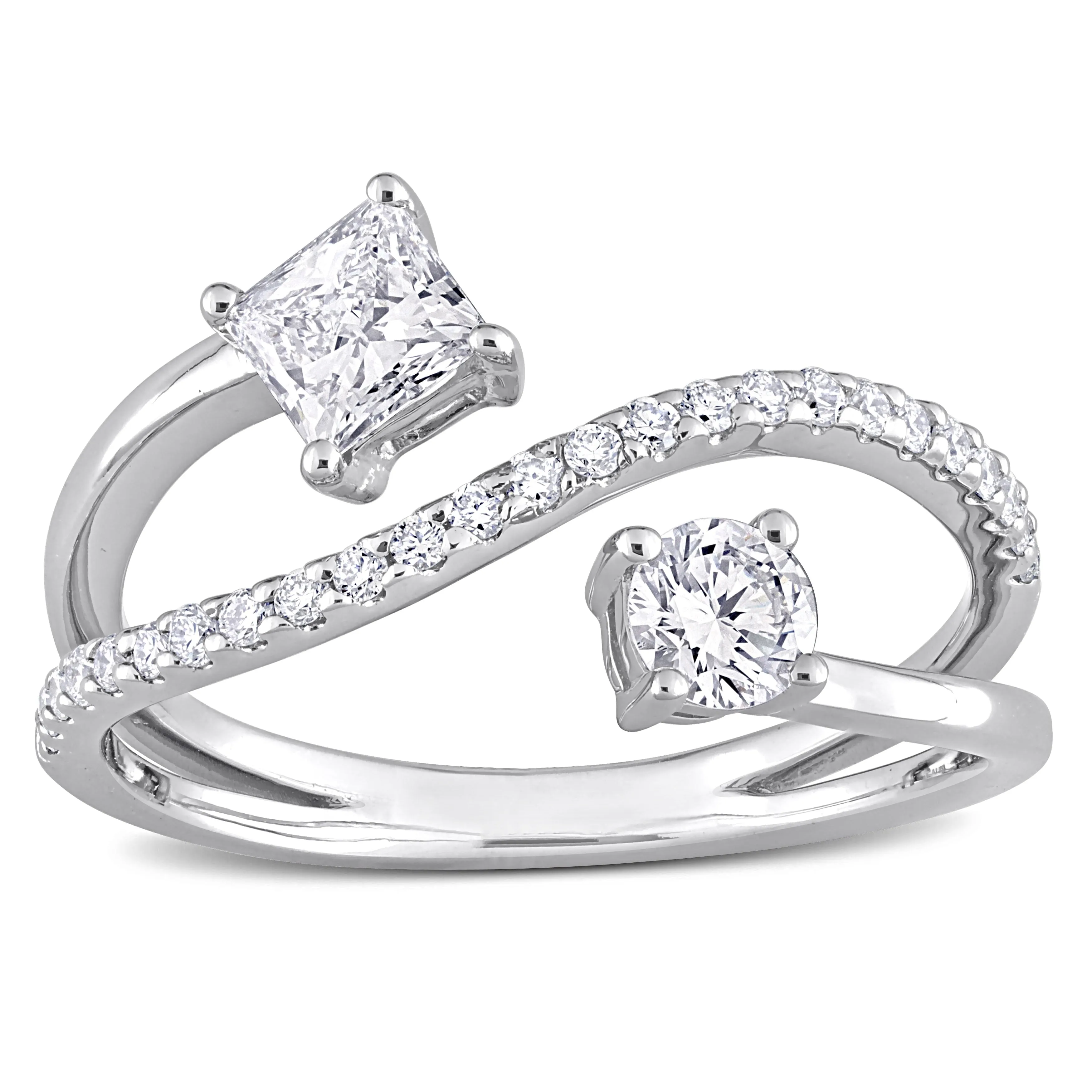 Created Forever 4/5ct TDW Princess-Cut Lab-Grown Diamond 2-Stone Bypass Crossover Ring in 14k White Gold sold by Zulily product image thumbnail 2