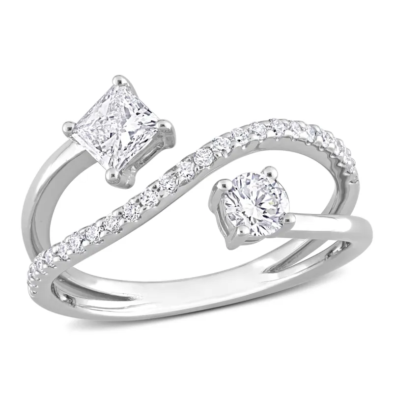 Created Forever 4/5ct TDW Princess-Cut Lab-Grown Diamond 2-Stone Bypass Crossover Ring in 14k White Gold sold by Zulily