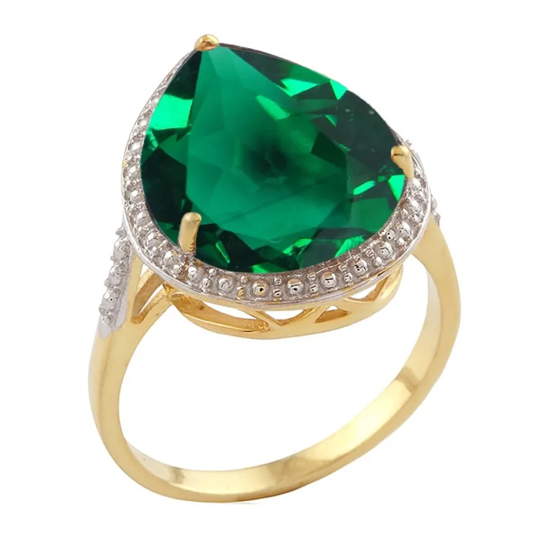 18K Gold-Plated Emerald Sterling Silver Tear Drop Ring sold by Zulily
