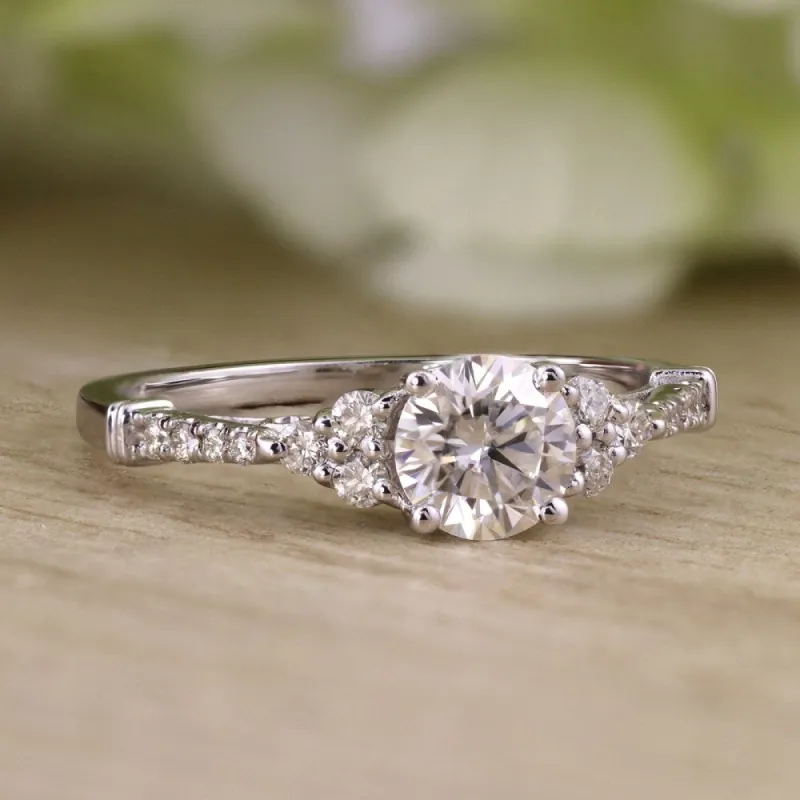 Auriya 14k Gold Vintage 1 1/2ct Round Moissanite and 1/5ctw Diamond Engagement Ring sold by Zulily