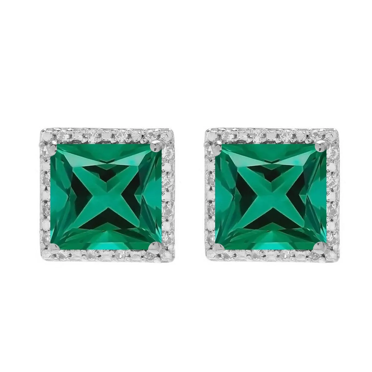 Sterling Silver with Emerald and White Topaz Halo Stud Earring sold by Zulily