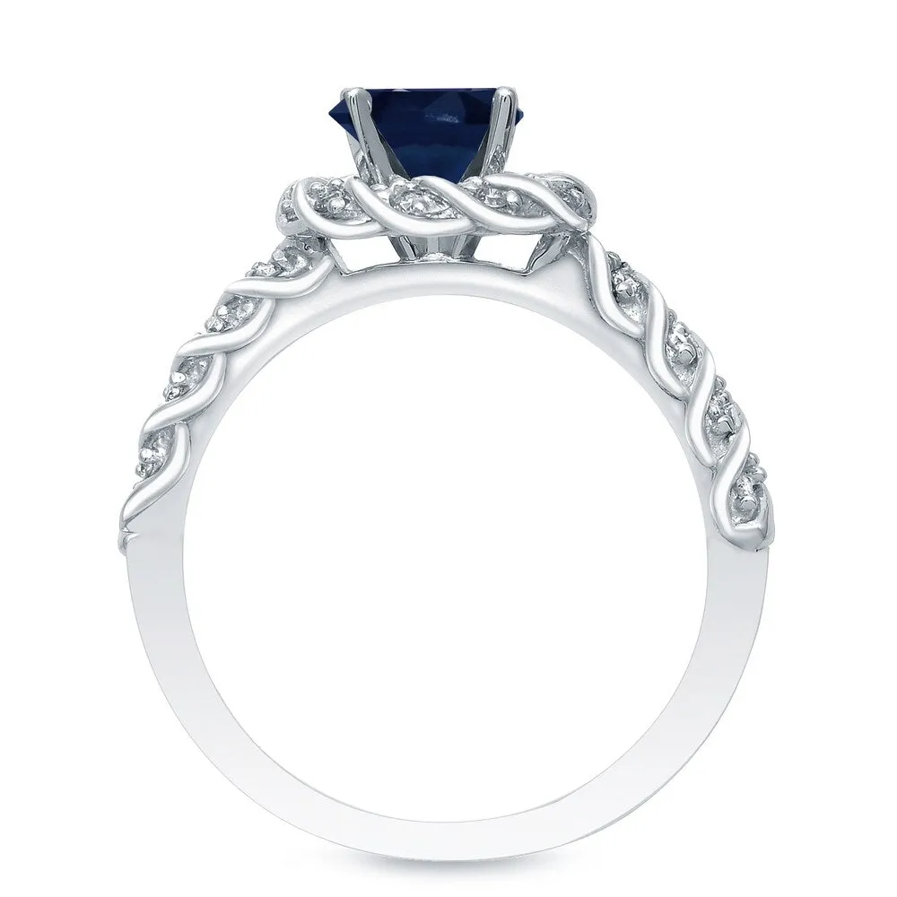 Auriya 14k Gold 1ct Blue Sapphire and 3/5ctw Twisted Halo Diamond Engagement Ring Set sold by Zulily product image thumbnail 3