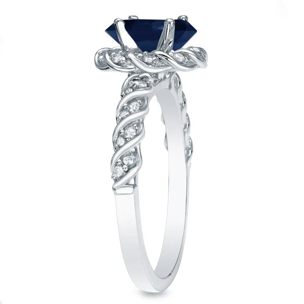 Auriya 14k Gold 1ct Blue Sapphire and 3/5ctw Twisted Halo Diamond Engagement Ring Set sold by Zulily product image thumbnail 2