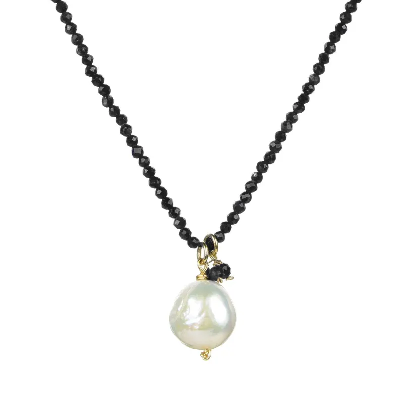 Freshwater Pearl and Black Spinel Beaded Adjustable Pendant Necklace sold by Zulily