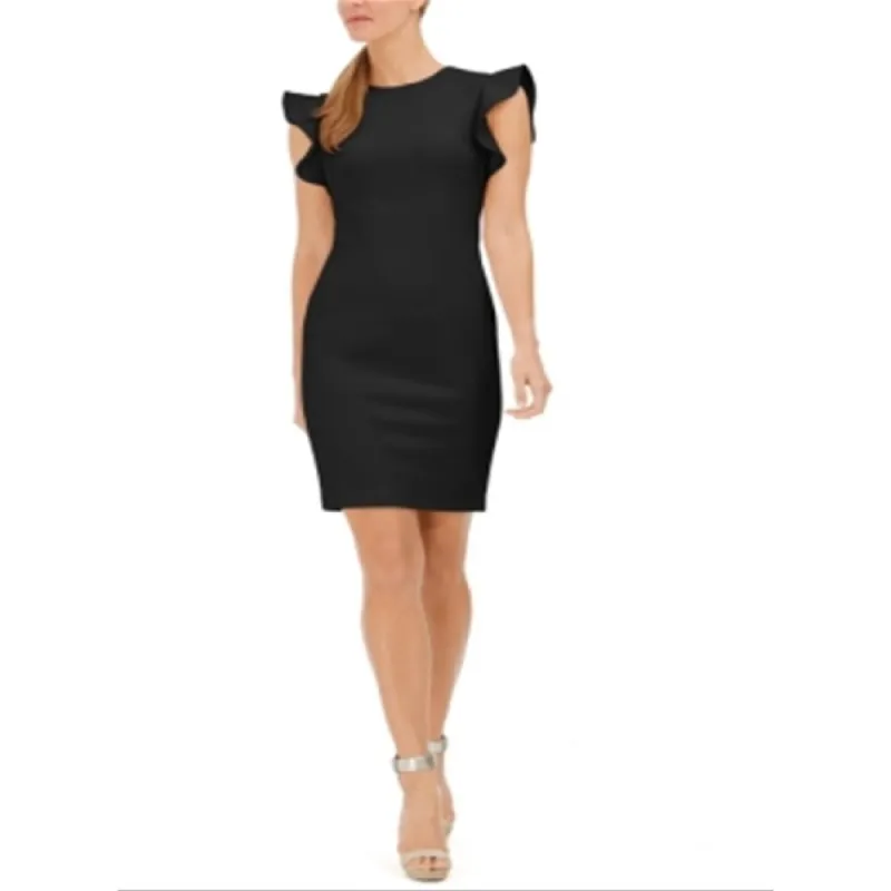 Calvin Klein Women's Ruffle Sleeve Sheath Dress Black Size 4 Petite sold by Zulily
