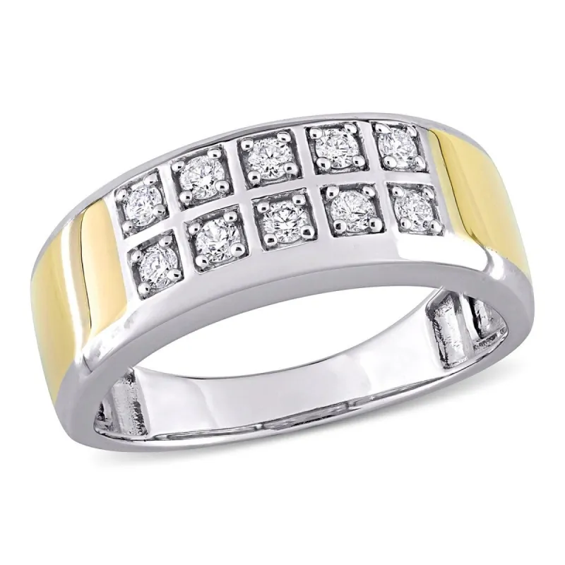 Miadora 10k 2-tone White and Yellow Gold Men's 1/3ct TDW Diamond Double Row Wedding Band Ring sold by Zulily