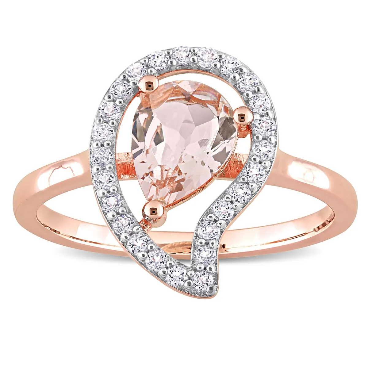 Miadora Morganite and White Topaz Halo Teardrop Ring in Rose Plated Sterling Silver sold by Zulily