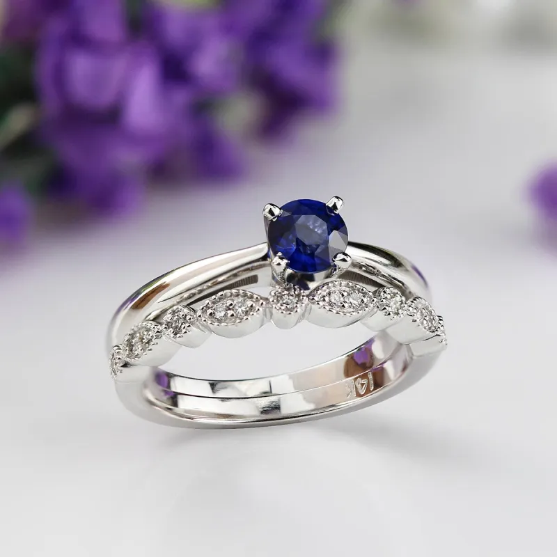 Auriya 14k Gold 1/3ctw Vintage Solitaire Sapphire Engagement Ring Set 1/6ctw sold by Zulily