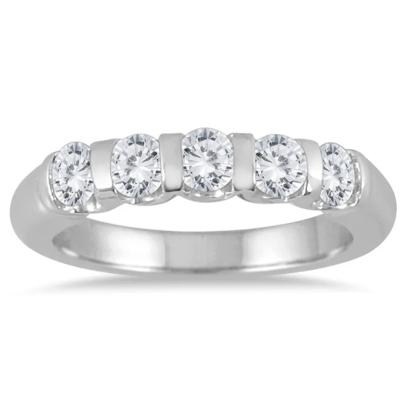 Marquee Jewels 14k White Gold 3/4ct TDW Bar-set 5-stone Diamond Band sold by Zulily
