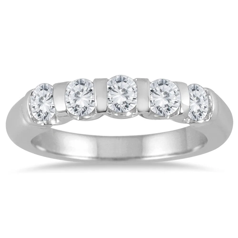 Marquee Jewels 14k White Gold 3/4ct TDW Bar-set 5-stone Diamond Band sold by Zulily