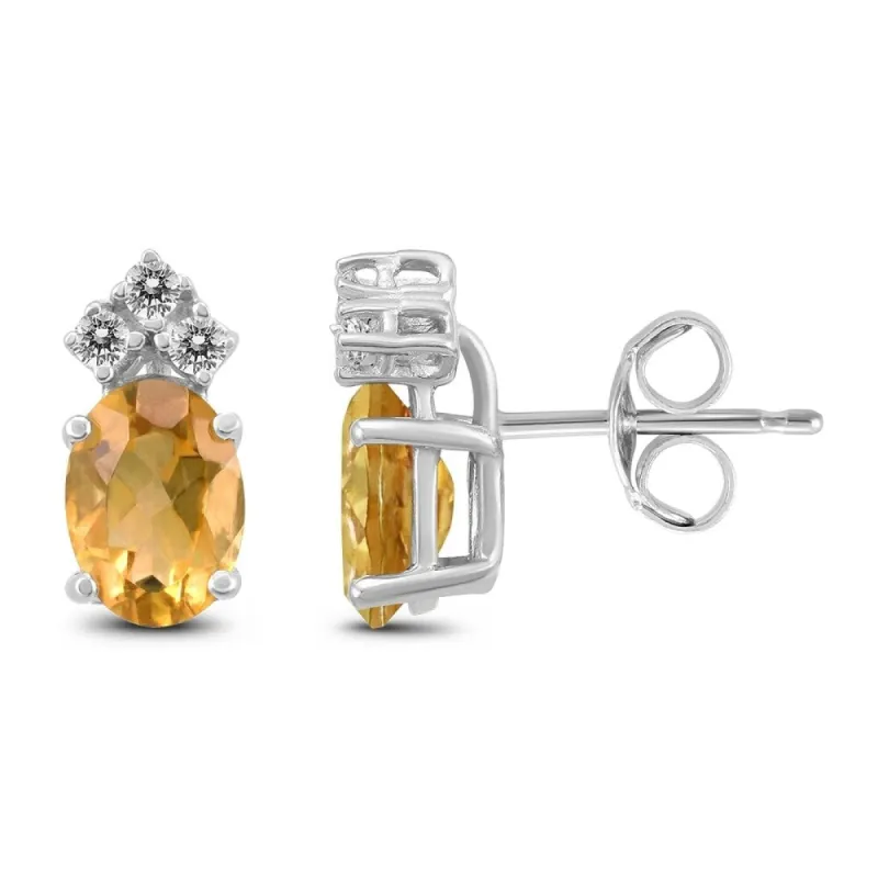 14K White Gold 8x6MM Oval Citrine and Diamond Earrings sold by Zulily