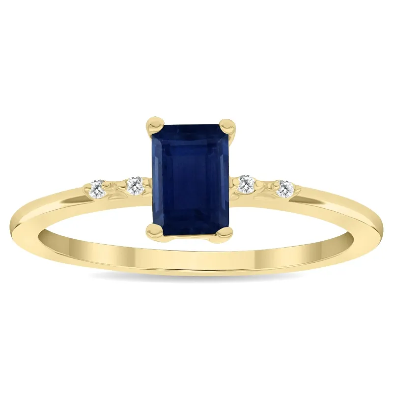 Women's Emerald Cut Sapphire and Diamond Sparkle Ring in 10K Yellow Gold sold by Zulily