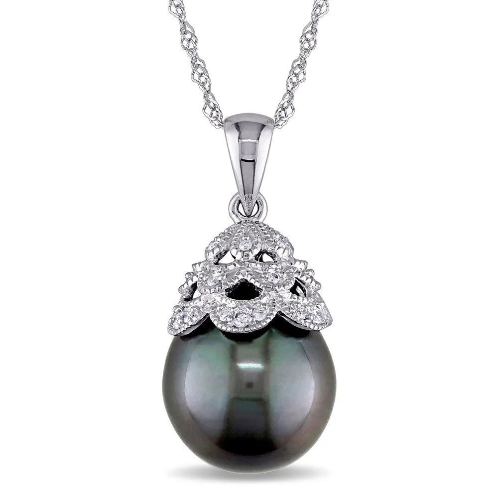 Miadora 10k White Gold Tahitian Pearl and Diamond Necklace sold by Zulily