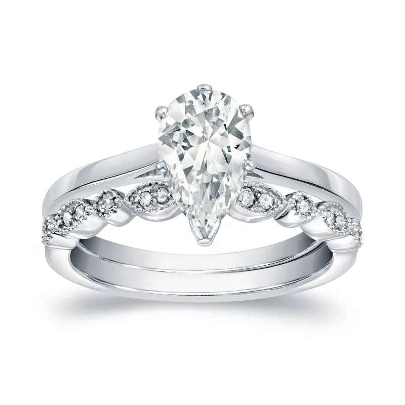 Auriya 14k Gold 7/8ctw Vintage Pear Shape Solitaire Diamond Engagement Ring Set sold by Zulily