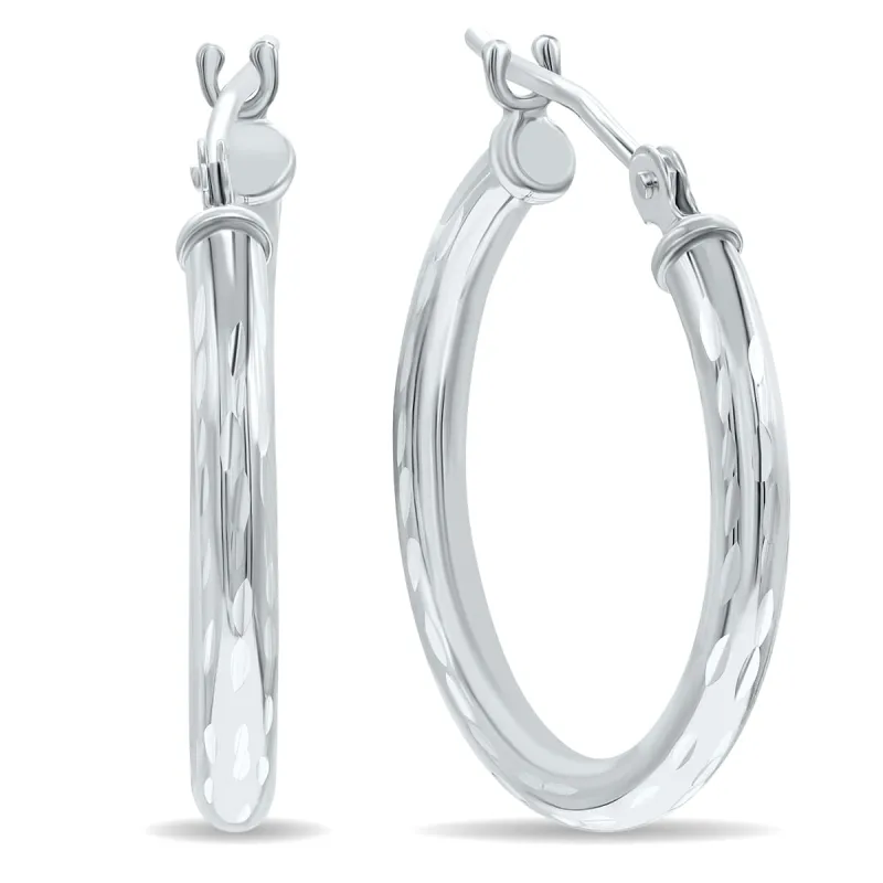 14K White Gold Shiny Diamond Cut Engraved Hoop Earrings (20mm) sold by Zulily