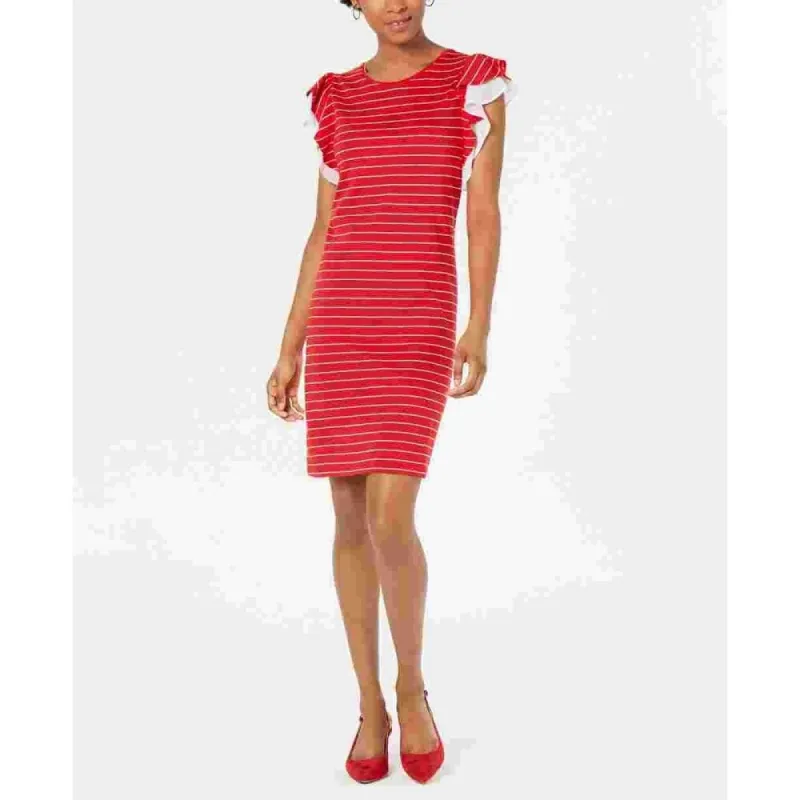 Maison Jules Women's Striped Ruffle-Sleeve Dress Red Size Large sold by Zulily
