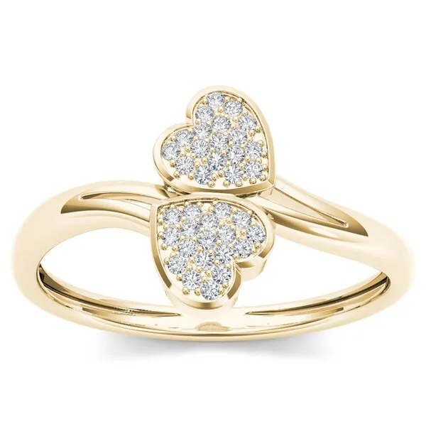 De Couer 10k Yellow Gold 1/20ct TDW Diamond Two Heart Wrap Ring sold by Zulily