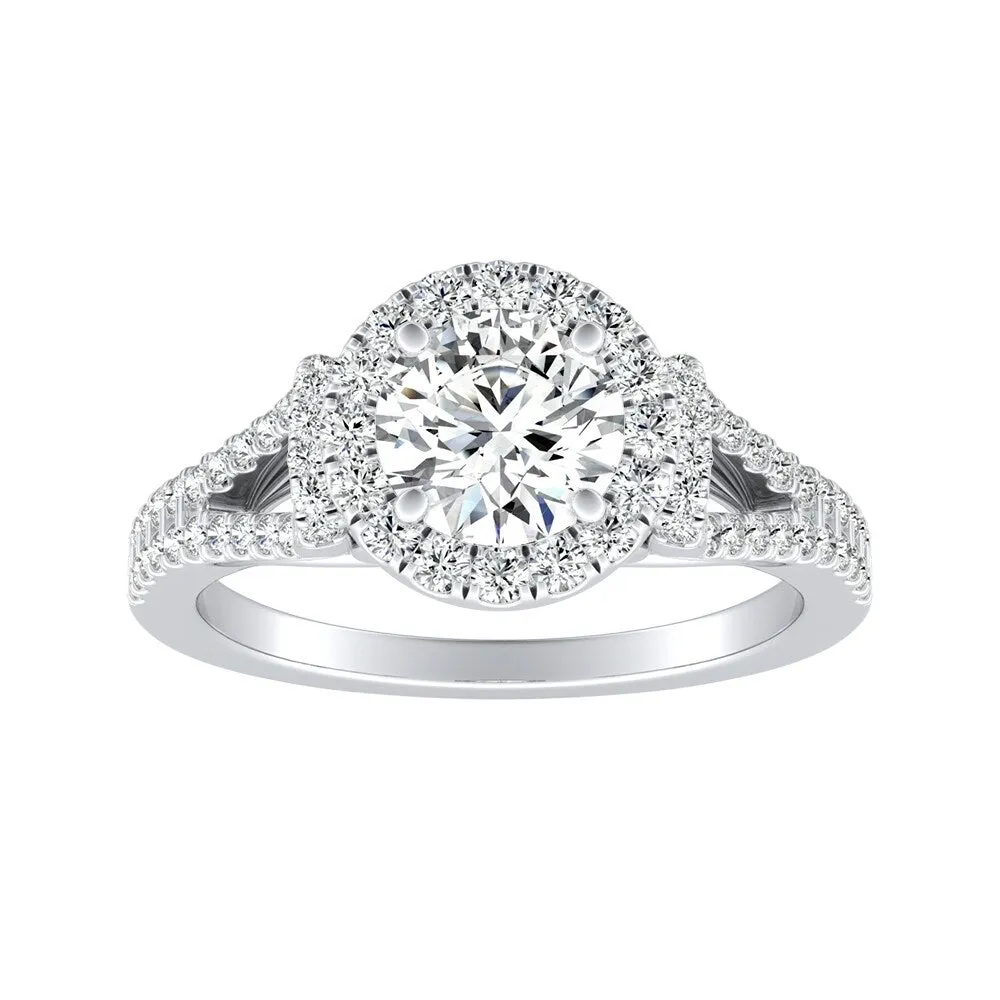 Auriya 14k Gold 4ct Round Moissanite Halo Engagement Ring with 1/3ct TDW Split Diamond Shank sold by Zulily