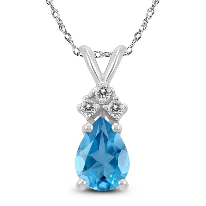 14K White Gold 8x6MM Pear Blue Topaz and Diamond Pendant sold by Zulily