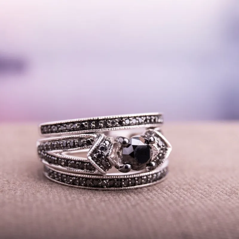 Miadora Sterling Silver 1 1/4ct TDW Black Diamond Split Shank 3-Piece Bridal Set sold by Zulily