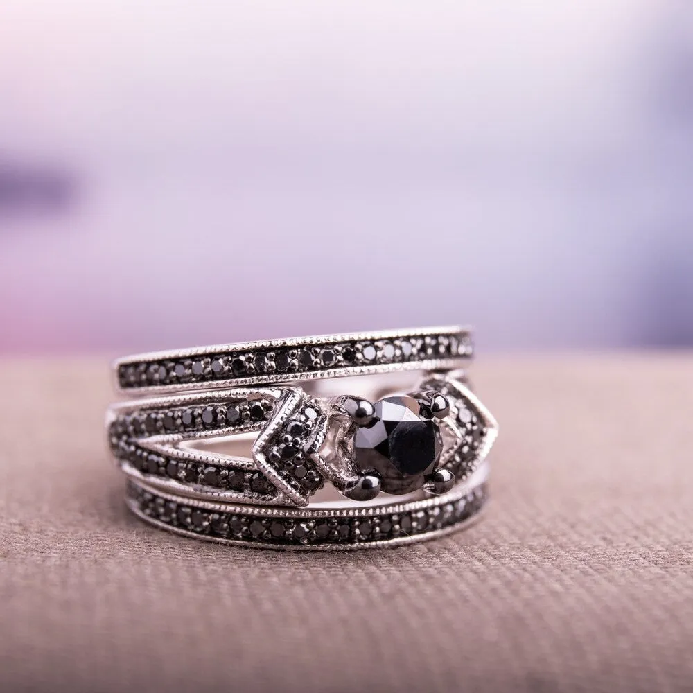 Miadora Sterling Silver 1 1/4ct TDW Black Diamond Split Shank 3-Piece Bridal Set sold by Zulily